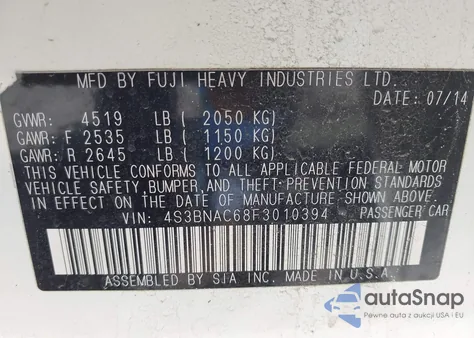 2015 Subaru Legacy 2.5I Premium z USA, uszkodzony, nr VIN 4S3BNAC68F3010394